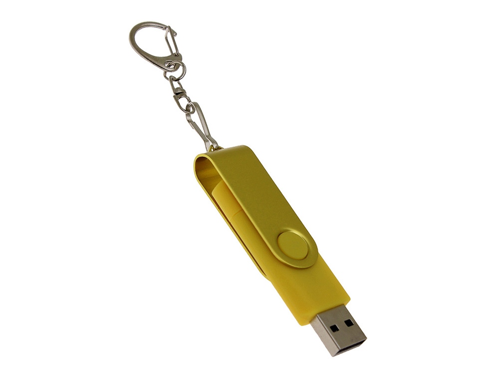 USB-флешка на 16 Гб 2 в 1 поворотный механизм, c дополнительным разъемом Type-C с одноцветным металлическим клипом, желтый
