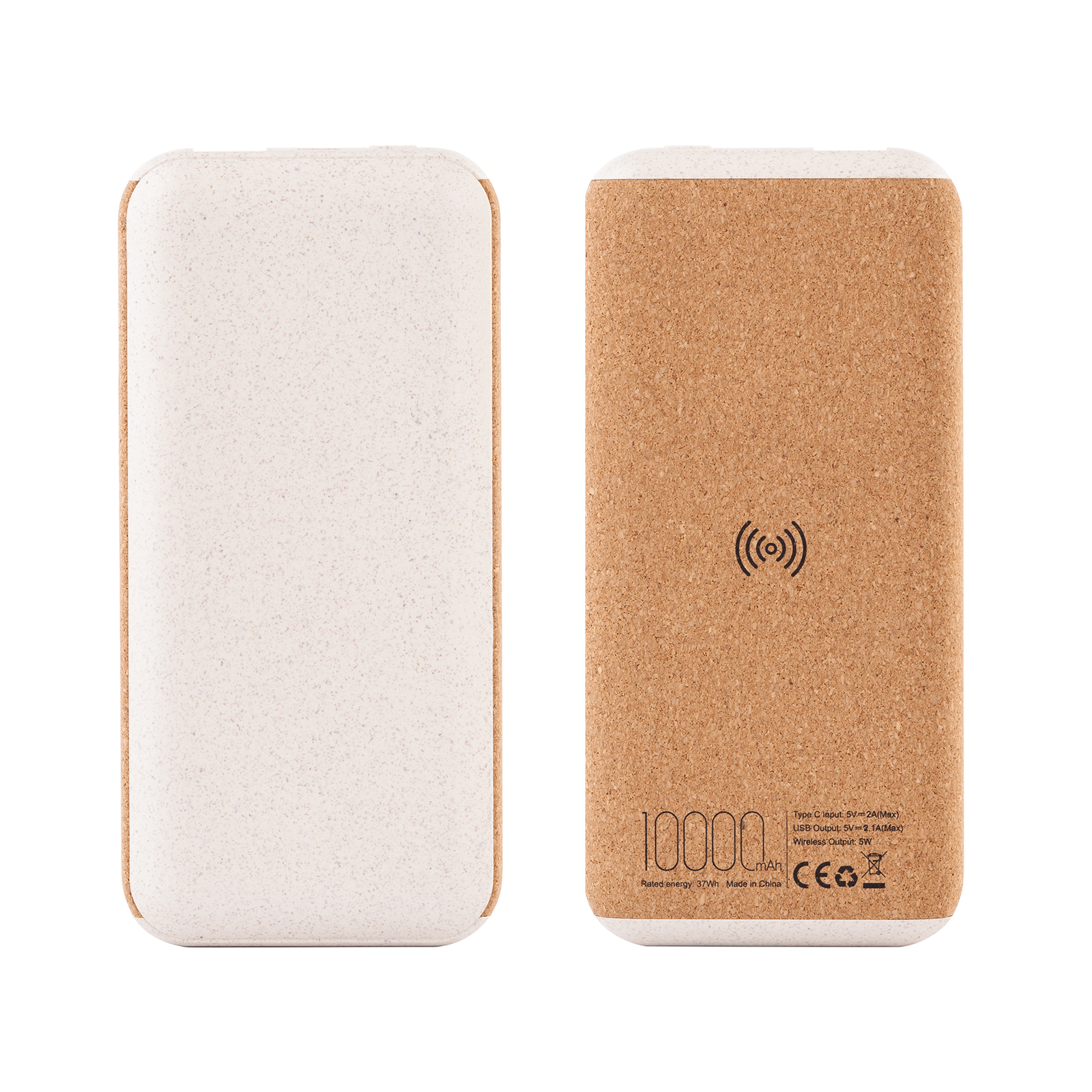 Беспроводное зарядное устройство "Cork Power" 10000 mAh, пластик/пшеничное волокно/пробка с логотипом  | Print Logo