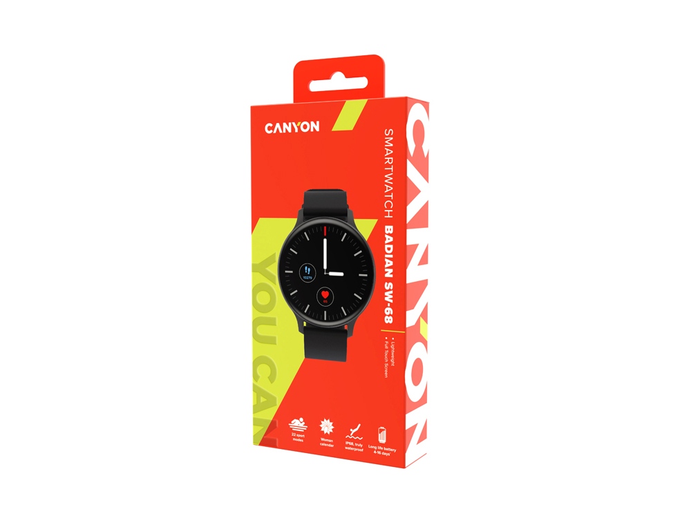 Смарт-часы Canyon SW-68  Badian, IP68, черный (Р)