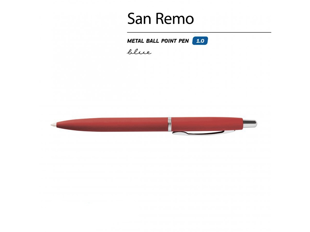 Ручка SAN REMO шариковая, автоматическая, красный  металлический корпус 1.00 мм, синяя