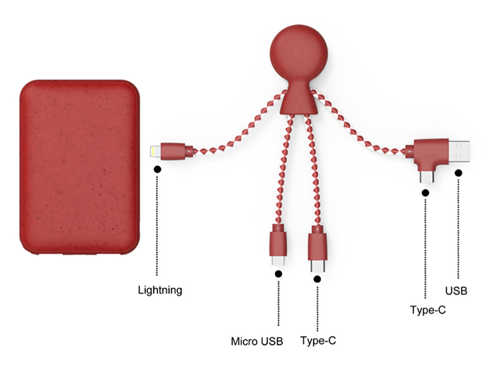 Портативное зарядное устройство BioPack c кабелем Mr. Bio, 5000 mAh, красный
