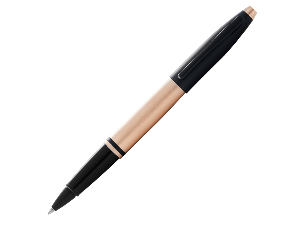 Ручка-роллер Calais Brushed Rose Gold Plate and Black Lacquer с логотипом Cross | Print Logo