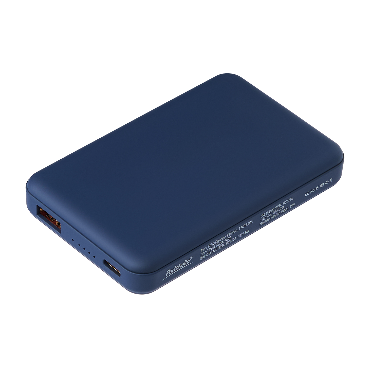 Внешний аккумулятор Ларго PD (Largo PD) 5000mAh с функцией беспроводной зарядки 15W, синий