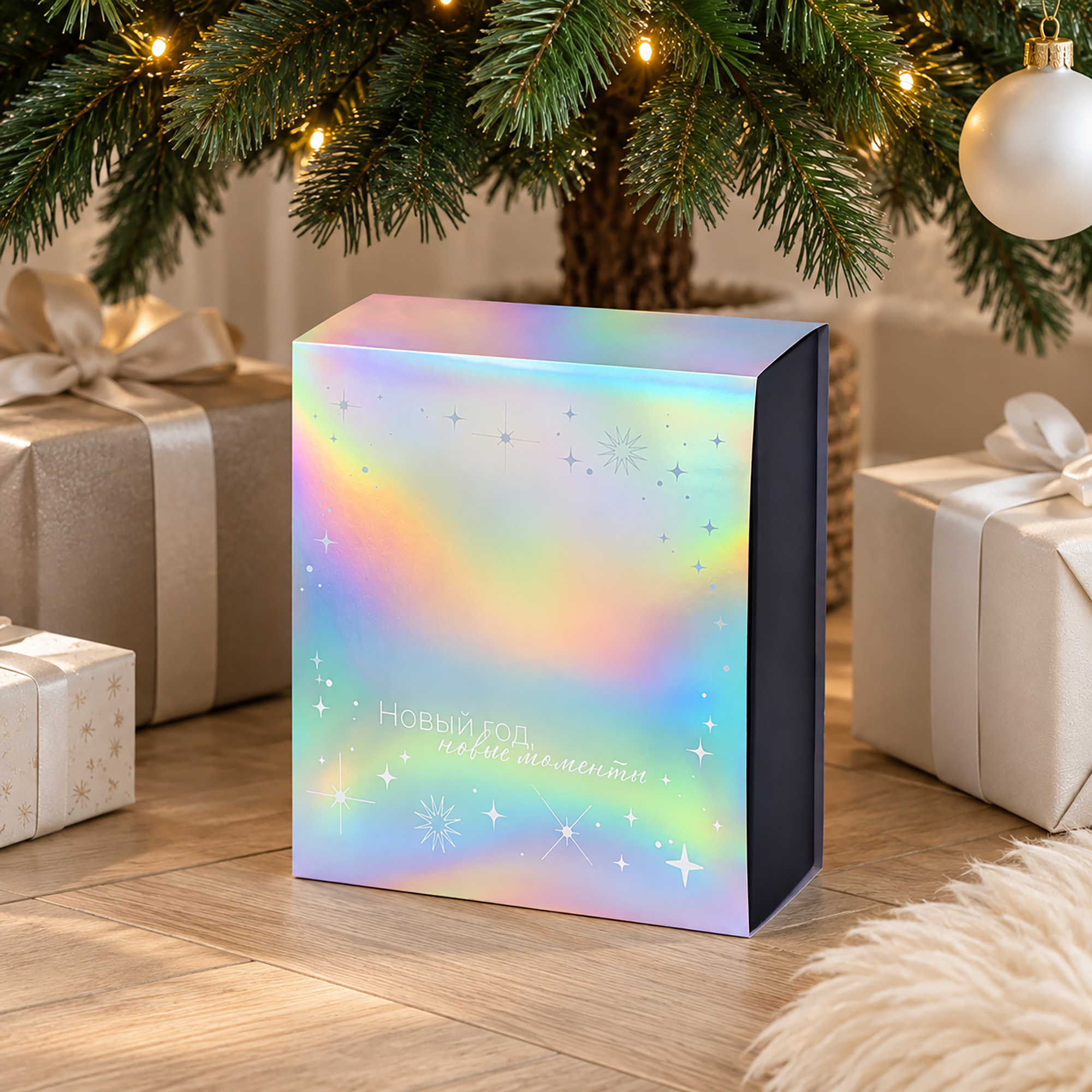 Подарочная коробка с голографическим шубером с печатью Aurora, XL вертикальный