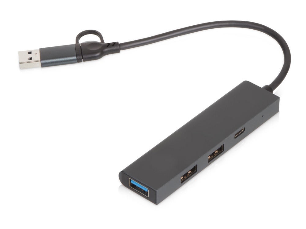 USB-хаб Command с коннектором 2-в-1 USB-C и USB-A, 2.0/3.0 с логотипом Evolt | Print Logo