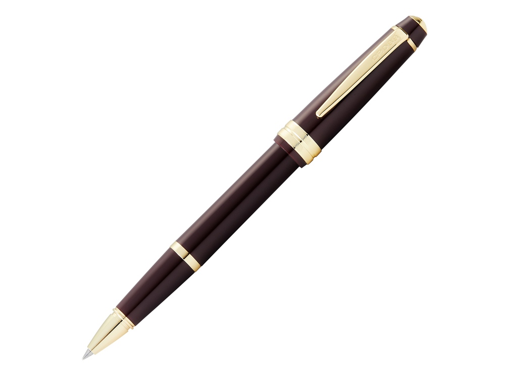 Ручка-роллер Bailey Light Polished Burgundy Resin and Gold Tone с логотипом Cross | Print Logo