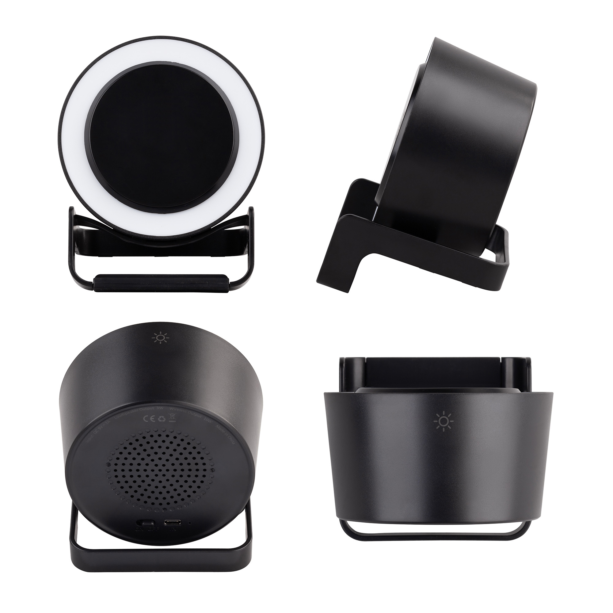 Bluetooth колонка-подставка "Smart Loud" с беспроводным (10W) зарядным устройством, лампой и подсветкой логотипа фото на сайте Print Logo.