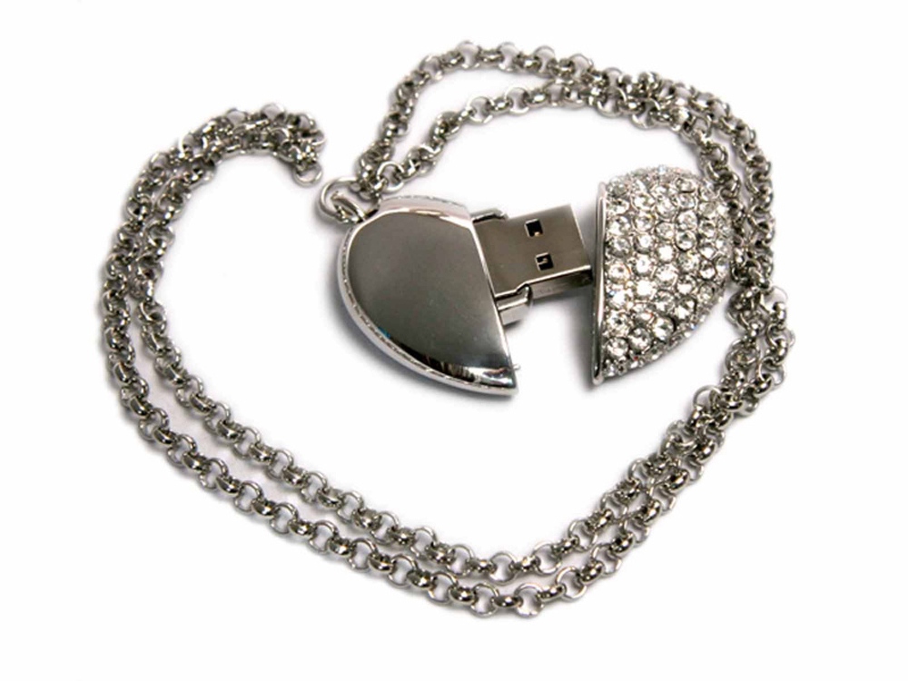 USB 2.0- флешка на 32 Гб Сердце с кристаллами с логотипом  | Print Logo