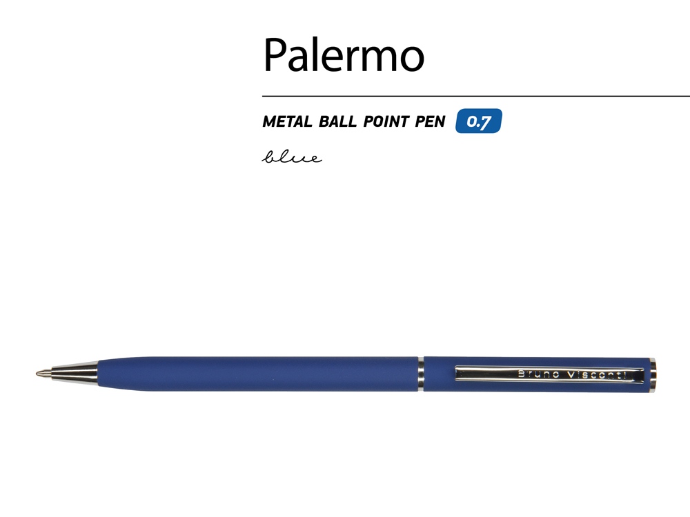 Ручка шариковая автоматическая BrunoVisconti® PALERMO цвет корпуса синий, soft-touch, 0.7 мм