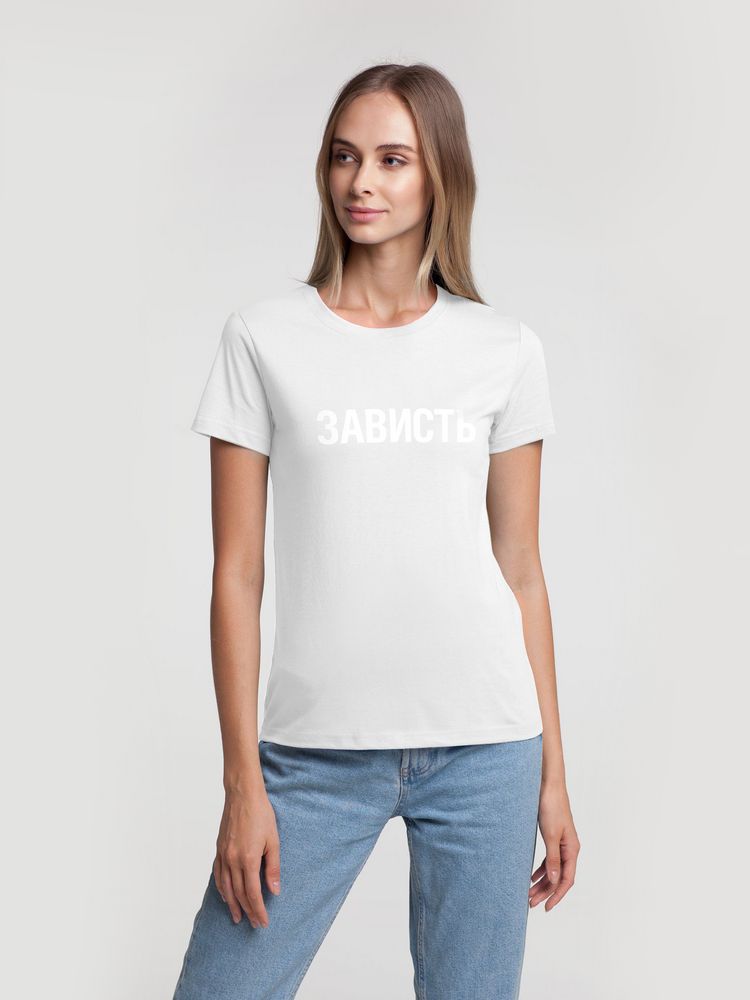 Футболка женская «Зависть белая» с логотипом Ловец слов | Print Logo