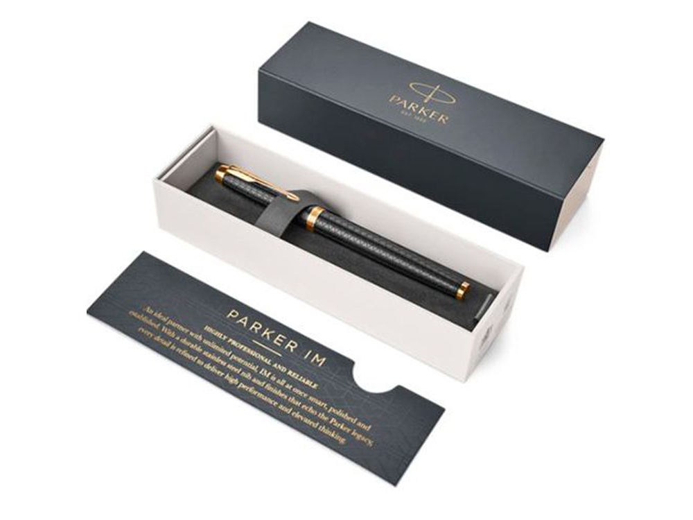Перьевая ручка Parker IM Premium Black GT, перо: F, цвет чернил: blue, в подарочной упаковке.