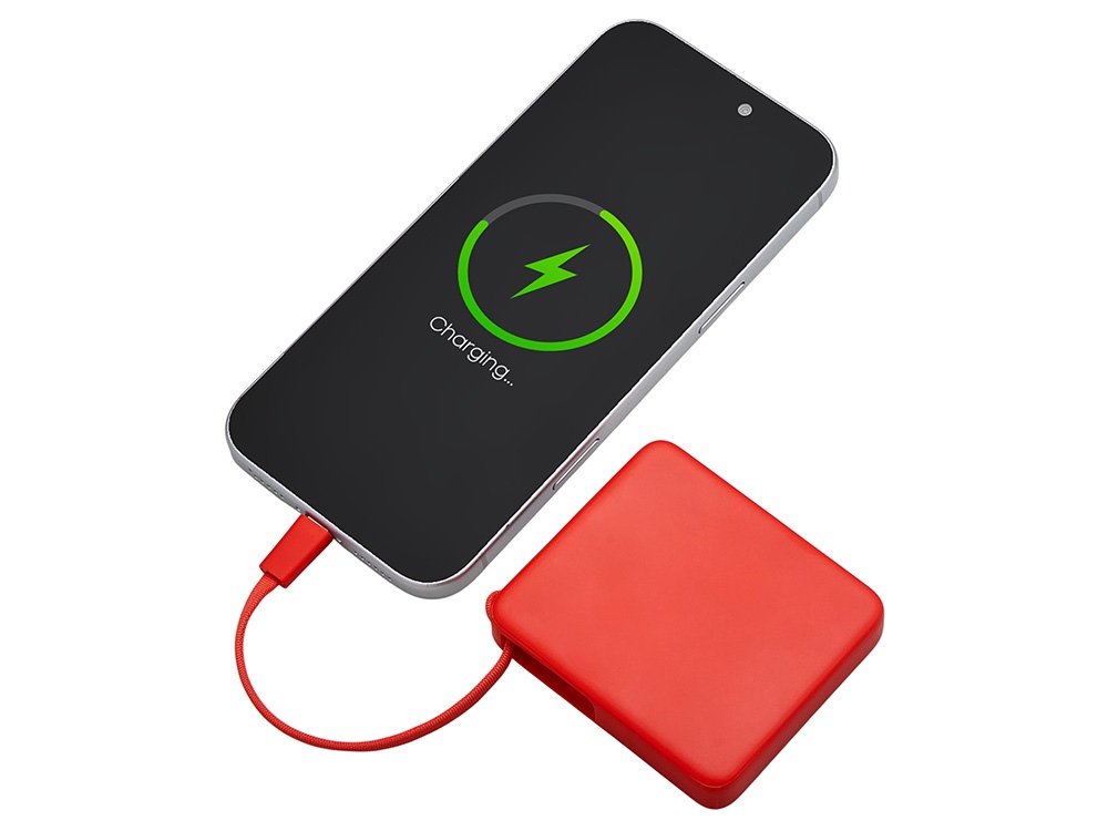 Внешний аккумулятор со встроенным кабелем USB-C Дэнси, 5000 мАч, красный
