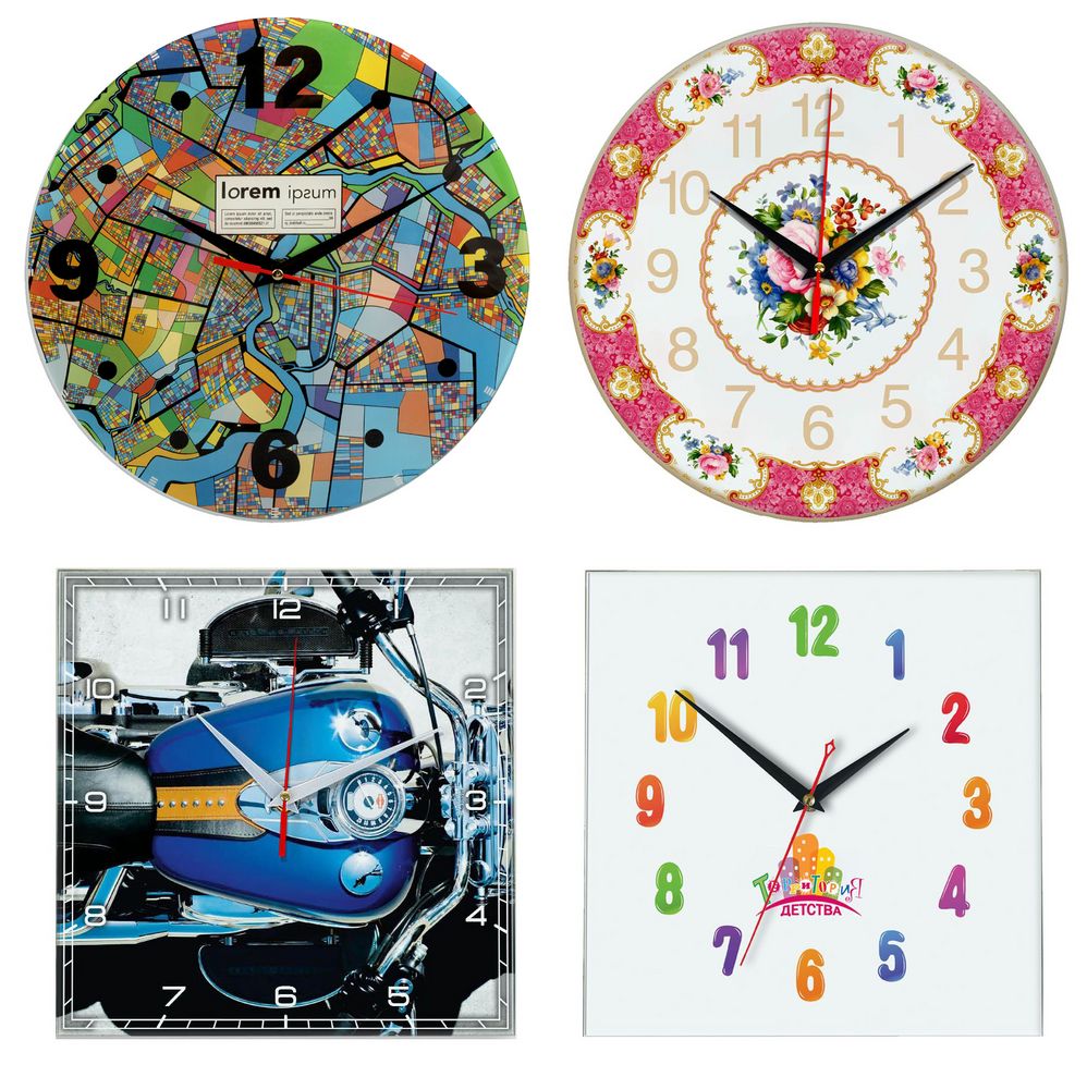 Часы стеклянные на заказ Time Wheel с логотипом сделано в России | Print Logo