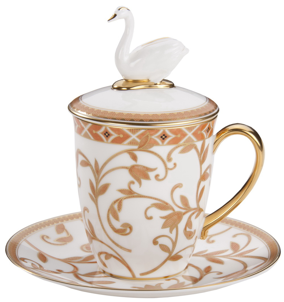 Чайная пара Swan с терракотовым орнаментом с логотипом Prouna | Print Logo