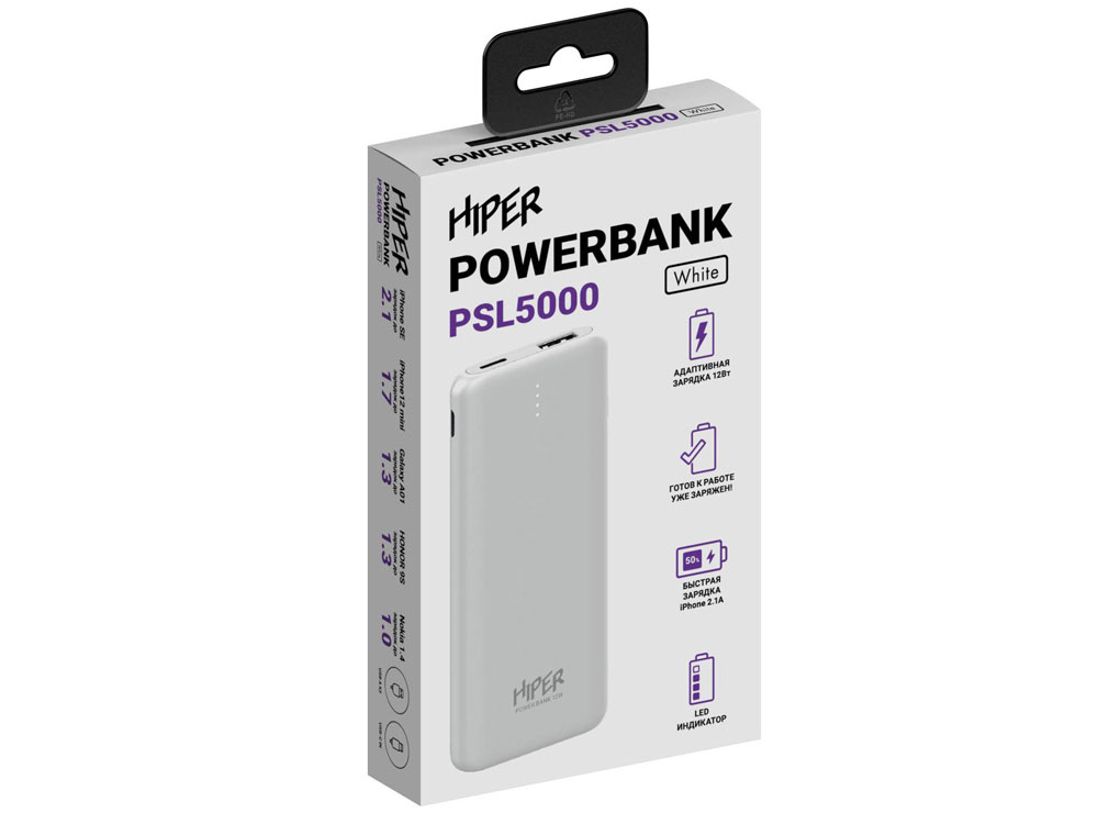 Портативный внешний аккумулятор PSL5000 White (Р)