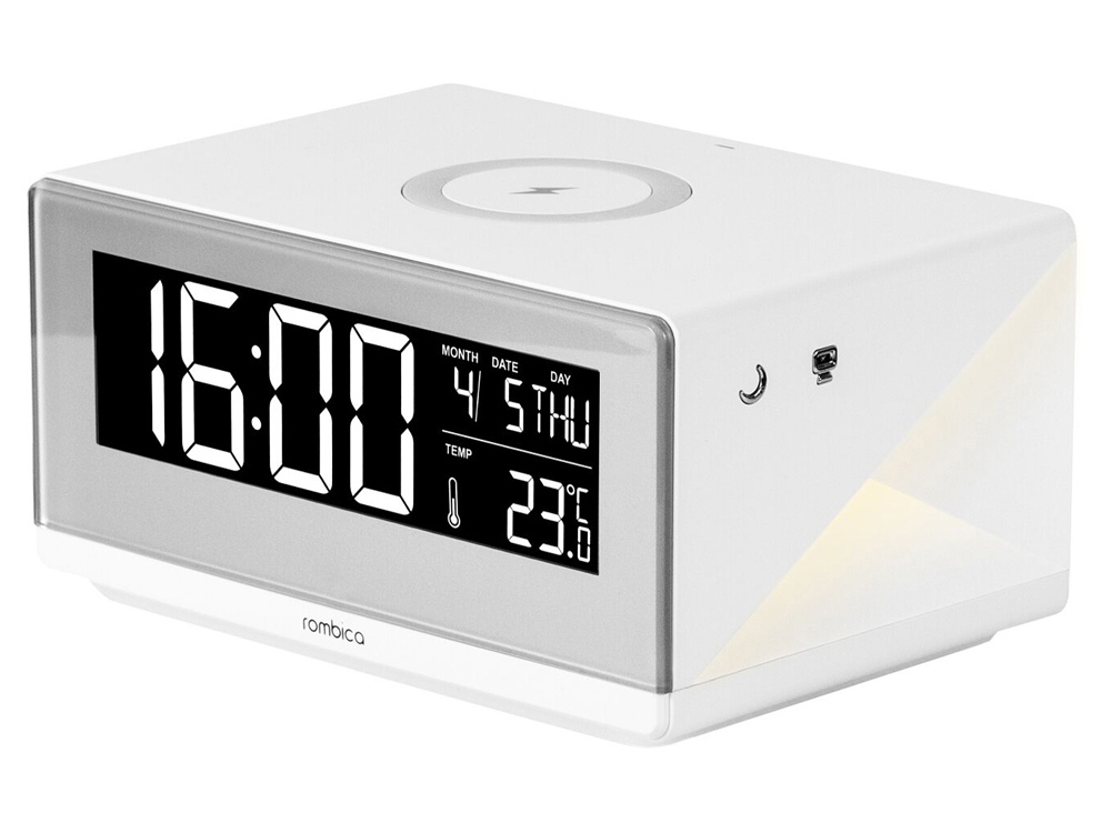 Часы с беспроводным зарядным устройством Timebox 2 с логотипом Rombica | Print Logo