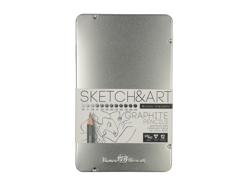 Набор из 12 чернографитовых карандашей Sketch & Art 2Н - 9В с логотипом Bruno Visconti | Print Logo