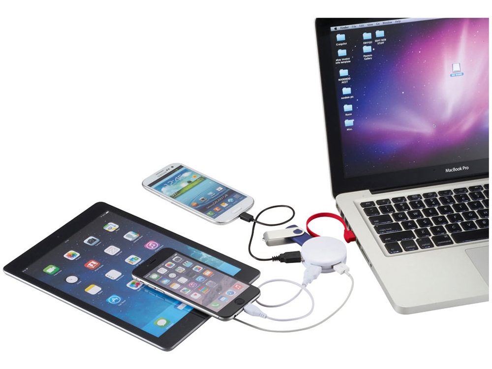 USB Hub Round, на 4 порта, белый/красный