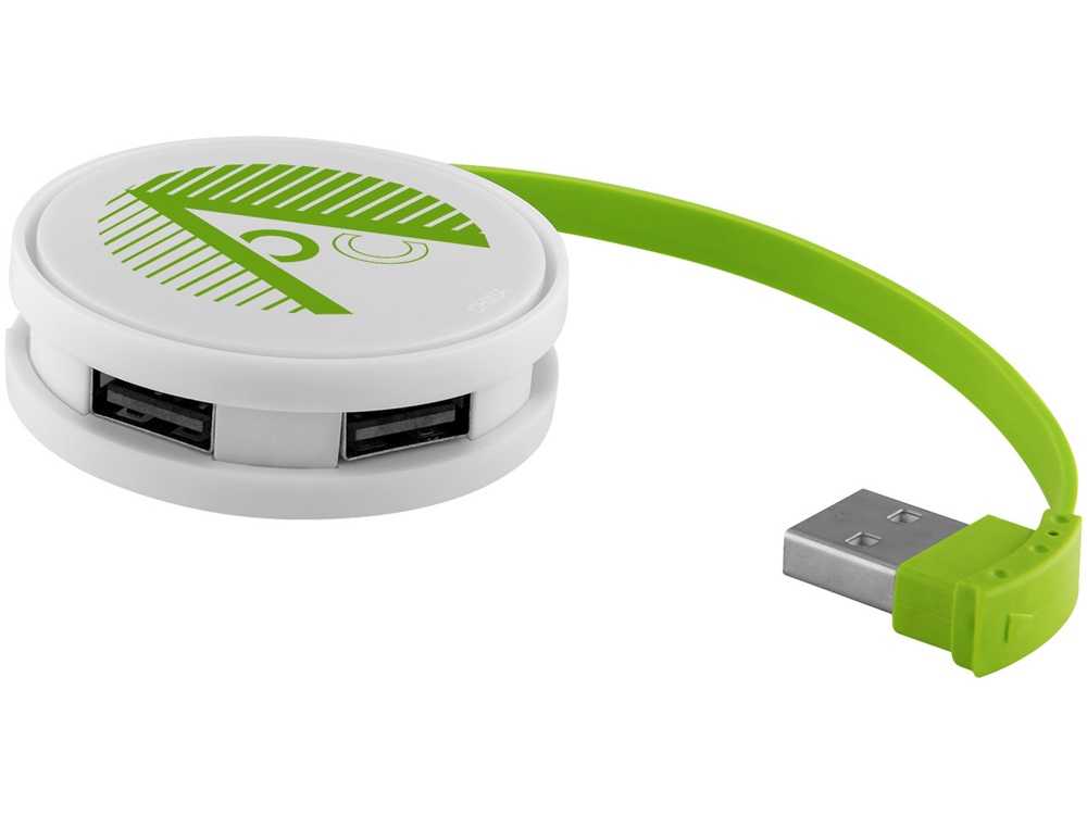 USB Hub Round, на 4 порта, белый/лайм