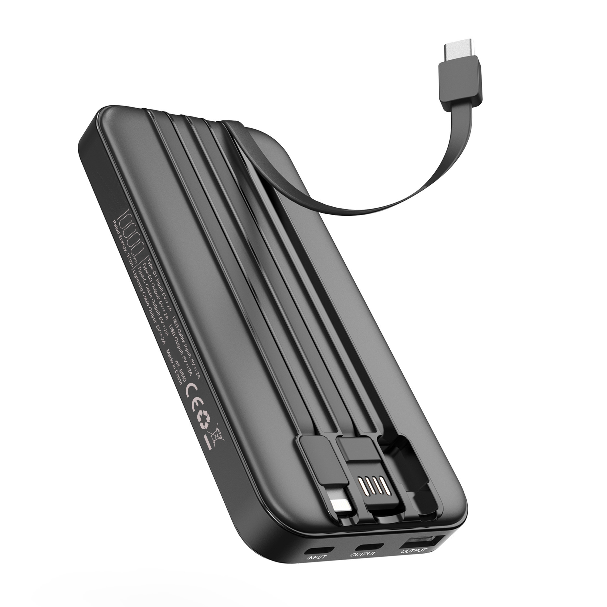 Зарядное устройство "Форт" 10000 mAh с подсветкой логотипа, встроенными кабелями и цифровым индикатором заряда фото на сайте Print Logo.