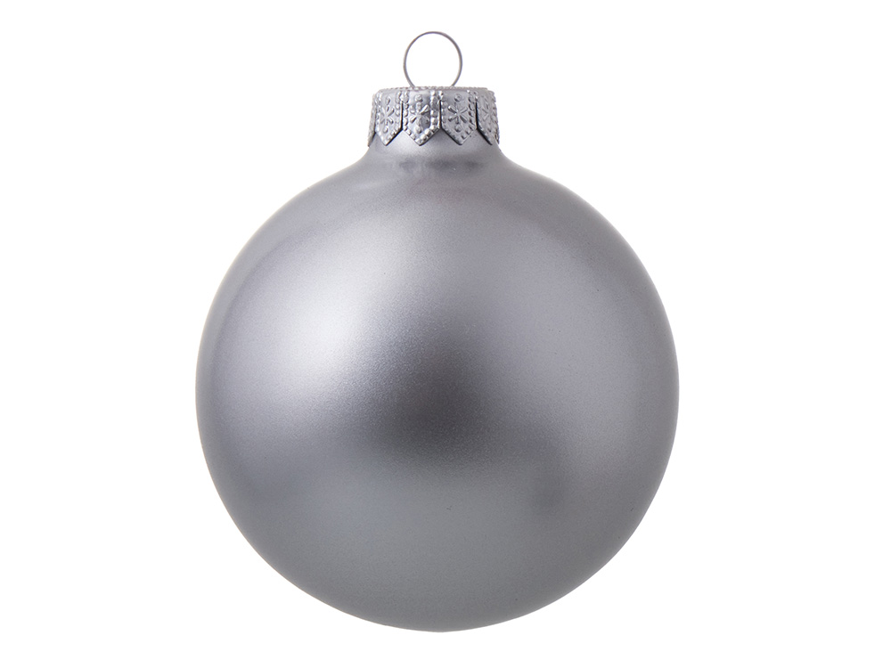 Стеклянный елочный шар Christmas bauble, серебро, металлик, с серебристым колпачком в черной коробке