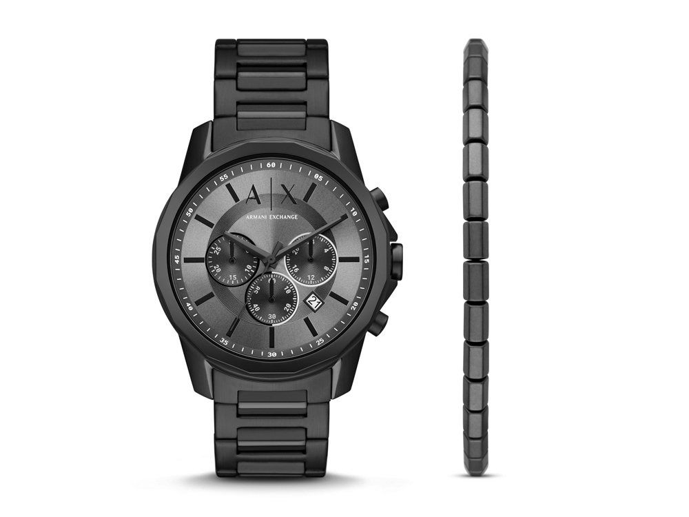 Подарочный набор: часы наручные мужские с браслетом с логотипом Armani Exchange | Print Logo