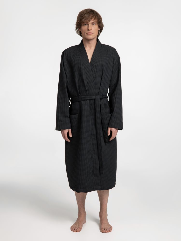 Халат вафельный Kimono, черный, размер XL/XXL