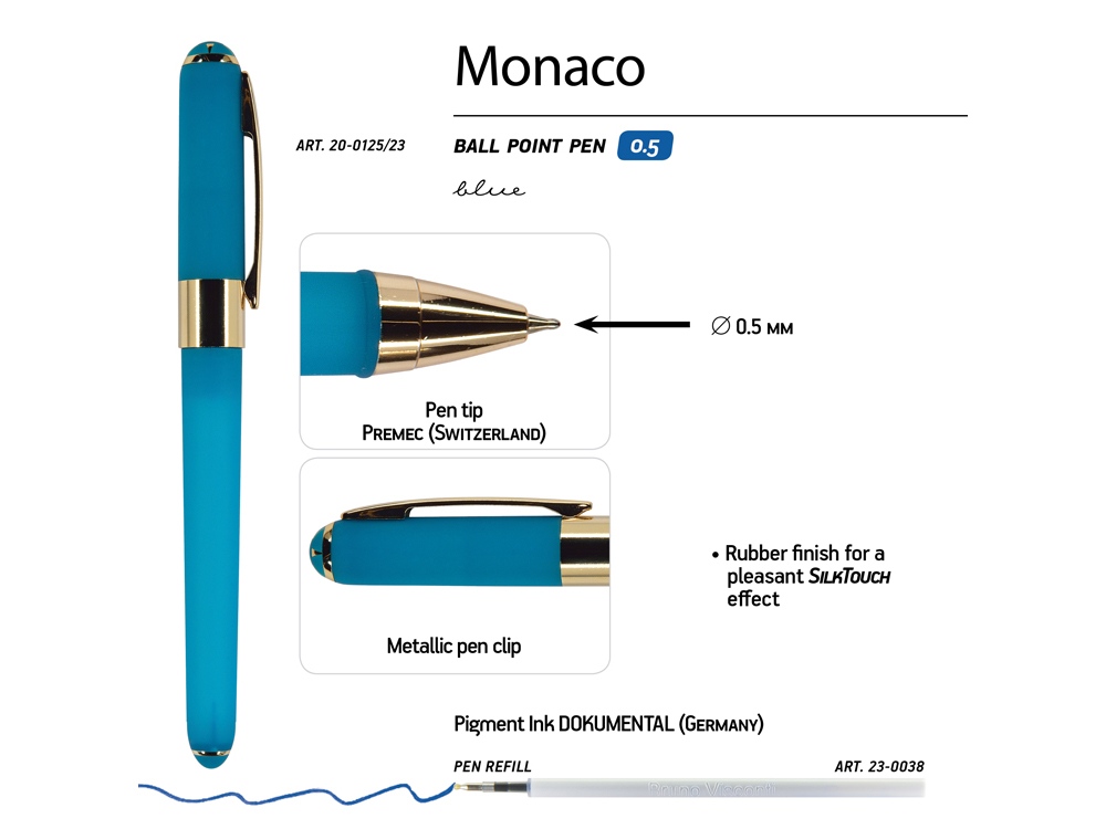 Ручка пластиковая шариковая Monaco, 0,5мм, синие чернила, бирюзовый