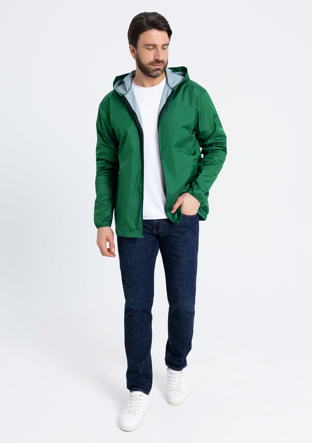 Ветровка унисекс STAN дюспо 210T, 85, 59, Тёмно-зелёный,  (130)  (58/4XL)