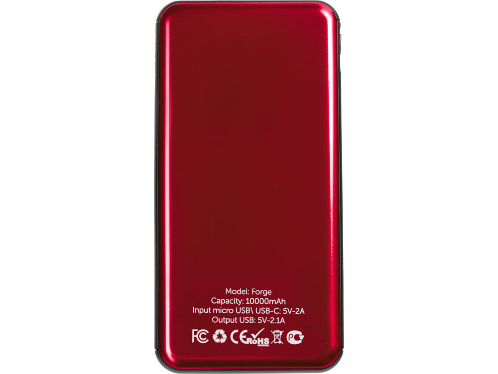 Внешний аккумулятор Forge v.2, металл, 10000mah, красный