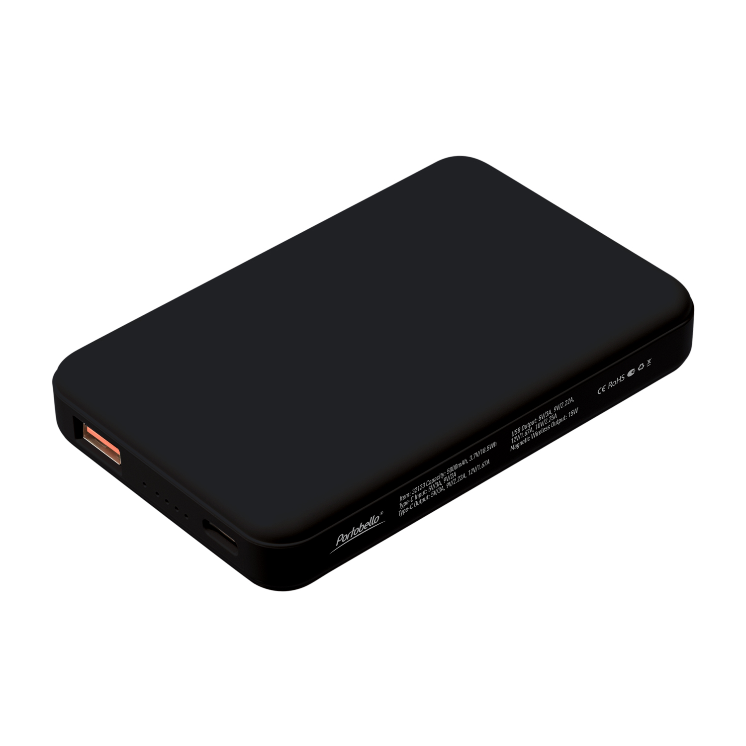 Внешний аккумулятор Largo PD 5000mAh с функцией беспроводной зарядки 15W, черный