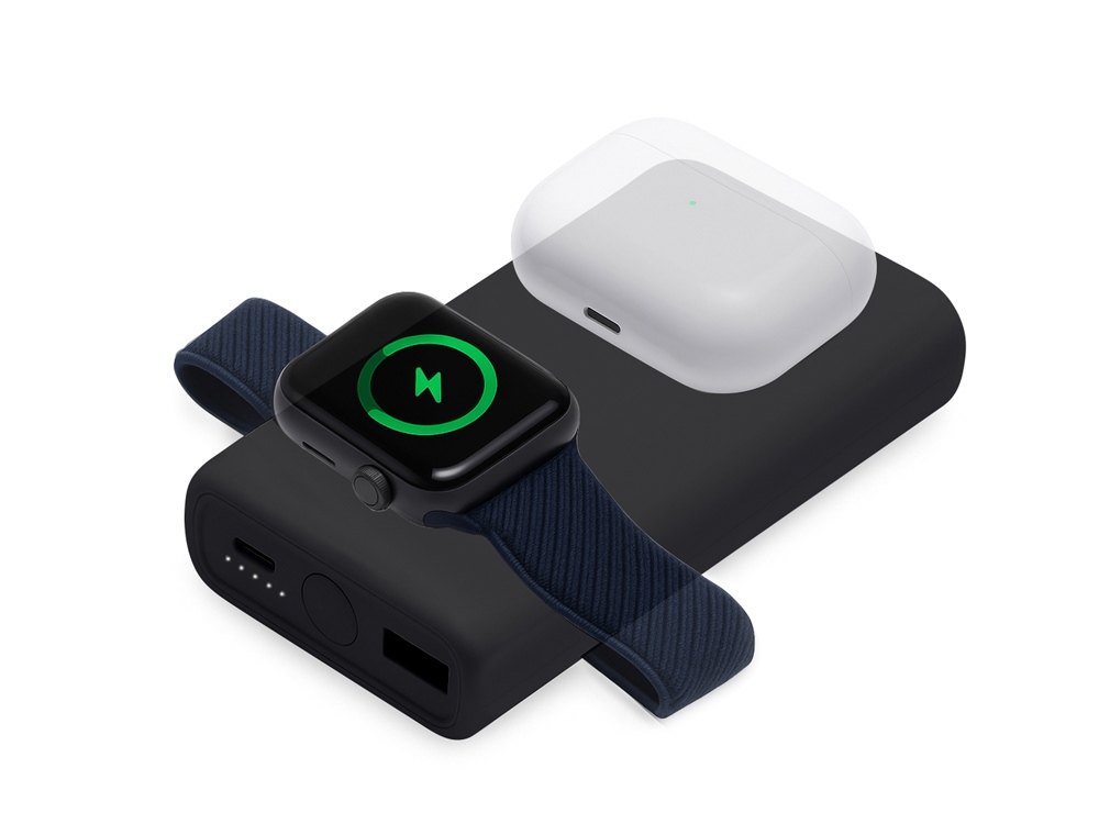 Внешний беспроводной аккумулятор 2-в-1 с функцией зарядки Apple Watch, QC/PD AtomIQ, 10000 мАч фото на сайте Print Logo.