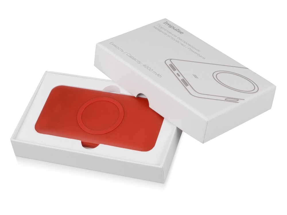 Портативное беспроводное зарядное устройство Impulse, 4000 mAh, красный