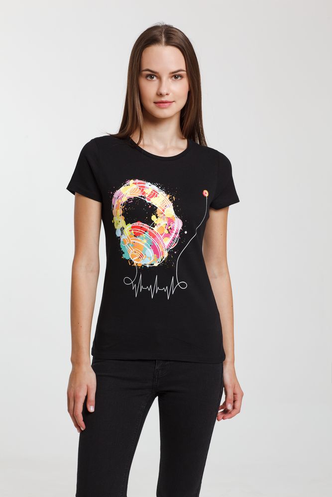 Футболка женская Feel The Beat с логотипом CoolColor | Print Logo