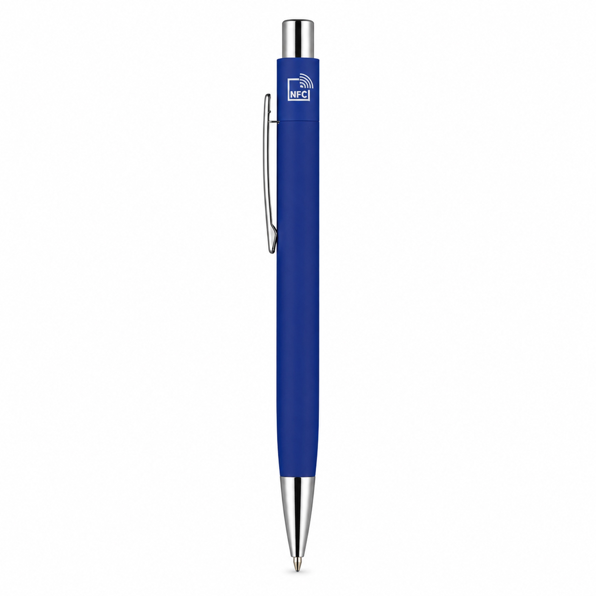 Ручка металлическая шариковая с NFC чипом ИнкТеллект soft-touch, темно-синий