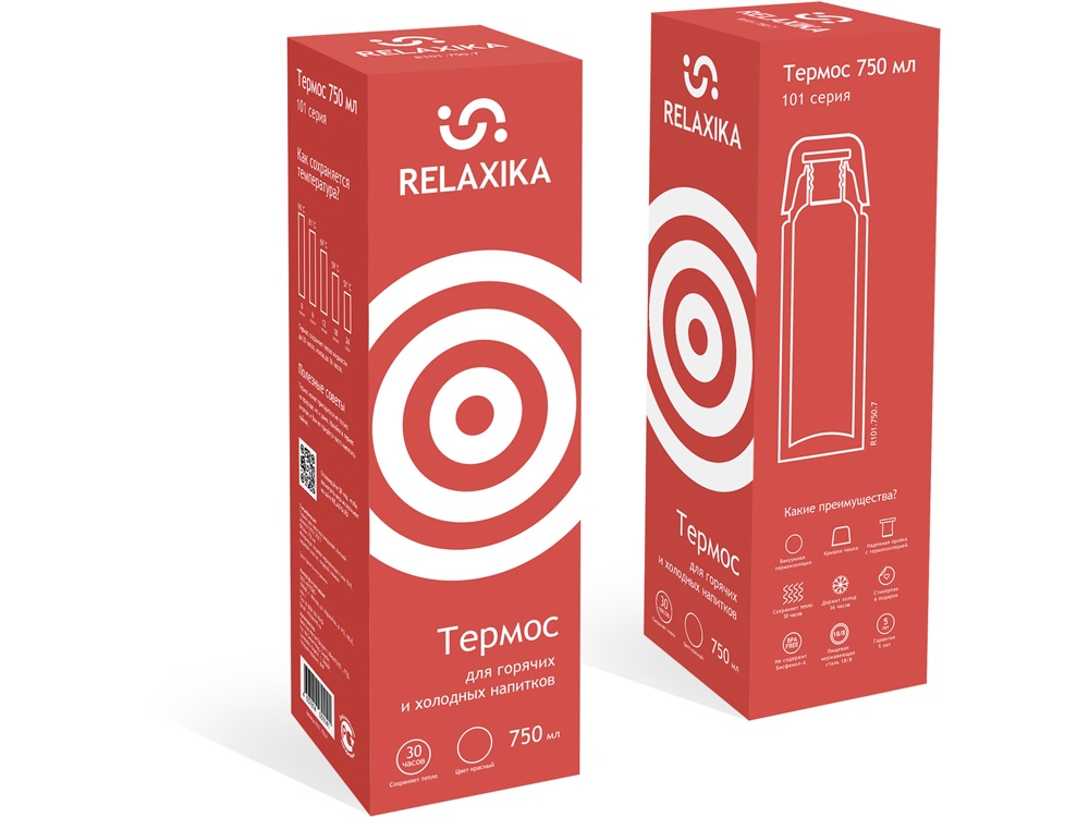 Термос Relaxika 101 (0,75 литра), красный (без лого)