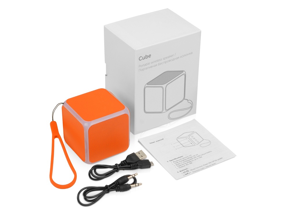 Портативная колонка Cube с подсветкой, оранжевый