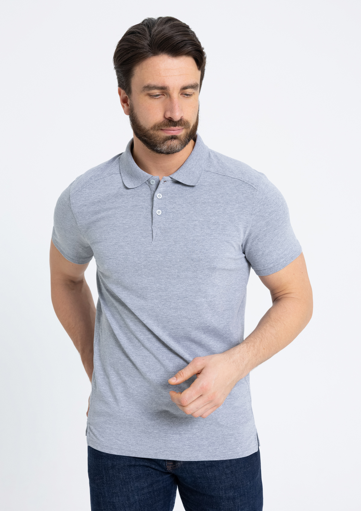 Рубашка поло унисекс STAN хлопок/эластан 200, 05, Серый меланж,  (50/60)  (52/XL)
