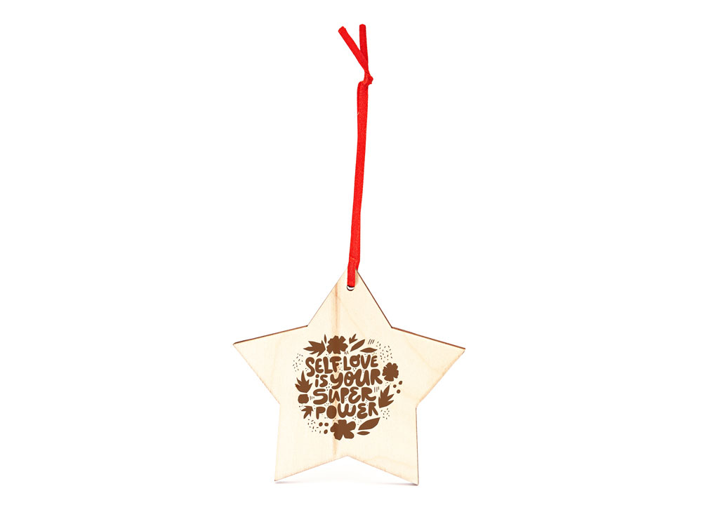 Деревянное новогоднее украшение JINGLE, звезда с логотипом  | Print Logo