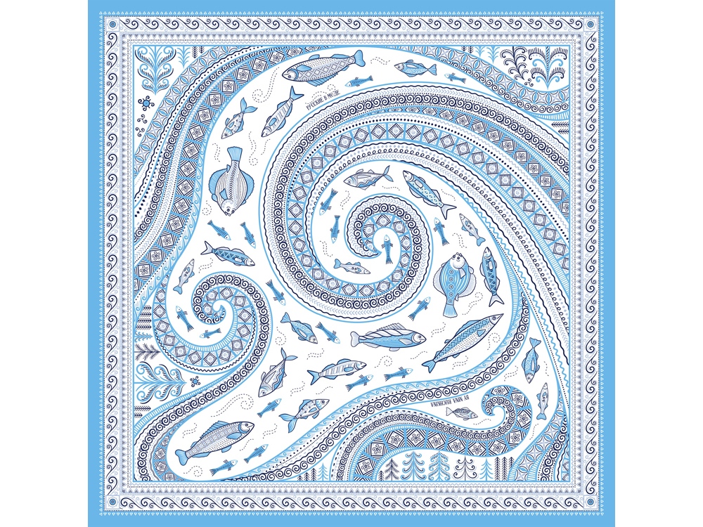 Платок Белое море. Мезень с логотипом Русские в моде | Print Logo
