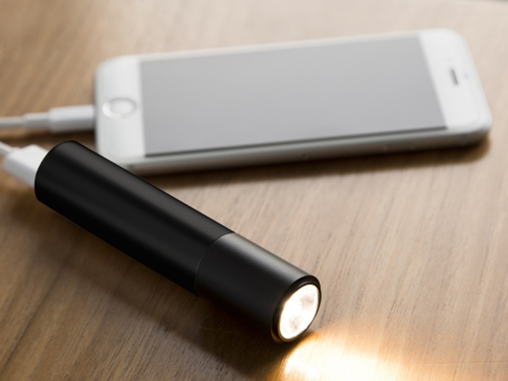 Портативное зарядное устройство Юпитер с фонариком, 3000 mAh, черный