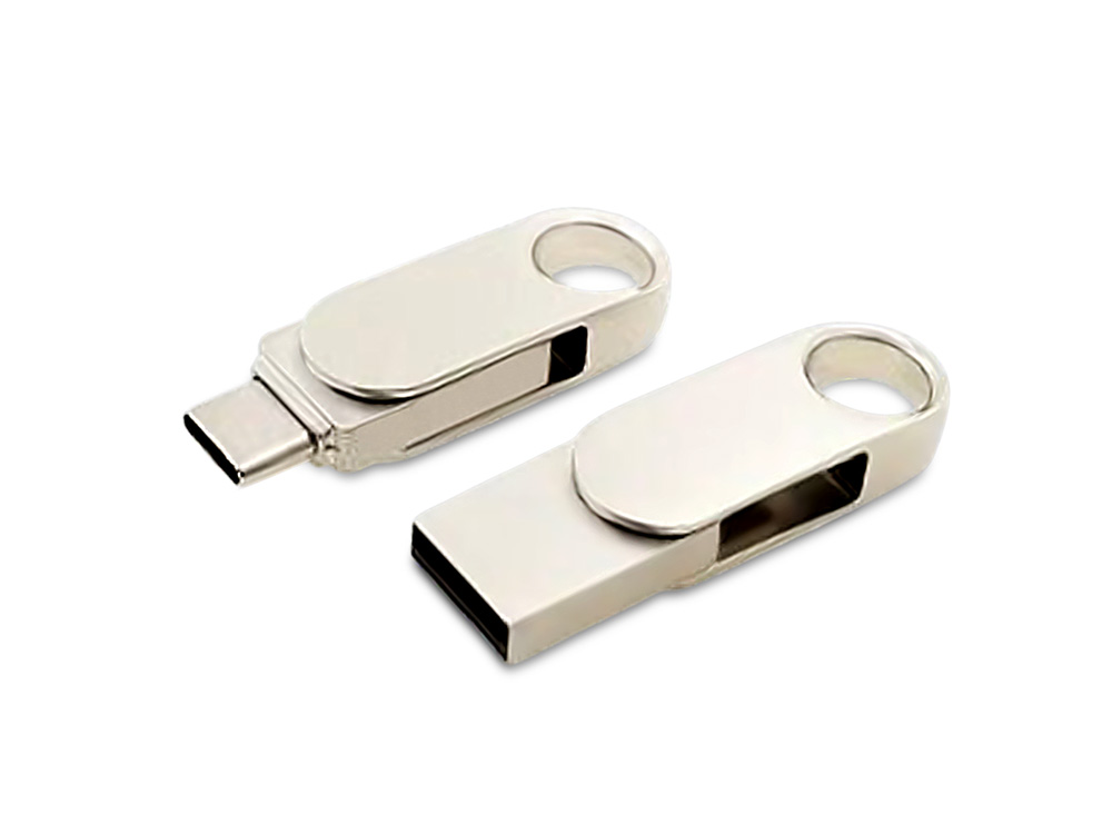 USB 2.0- флешка Uranium на 16 Гб с поворотным механизмом и дополнительным разъемом Type-C с логотипом  | Print Logo