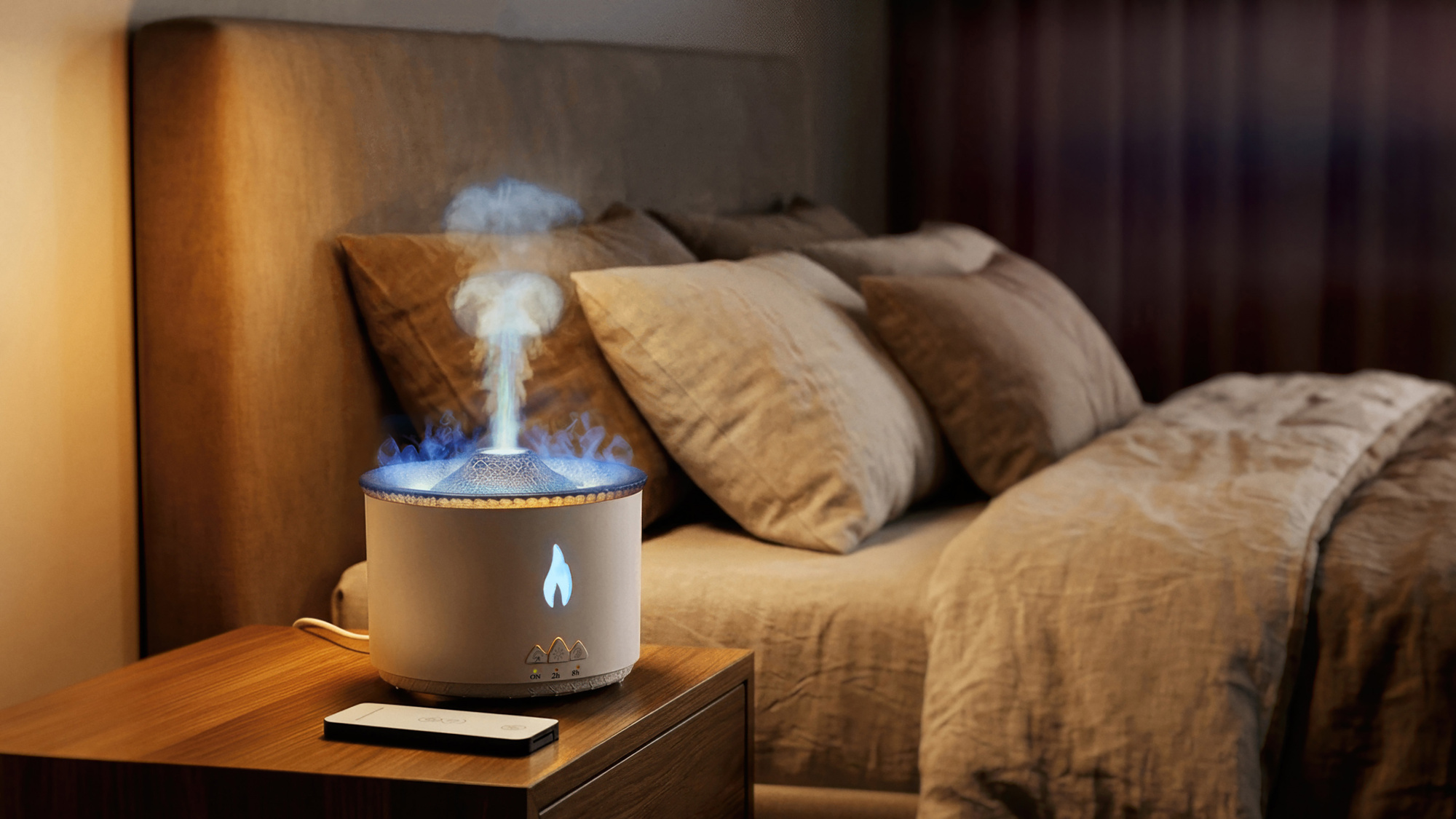 Увлажнитель воздуха "Smart Volcano"с пультом ДУ,  функцией ароматерапии и интерьерной подсветкой фото на сайте Print Logo.Print Logo.