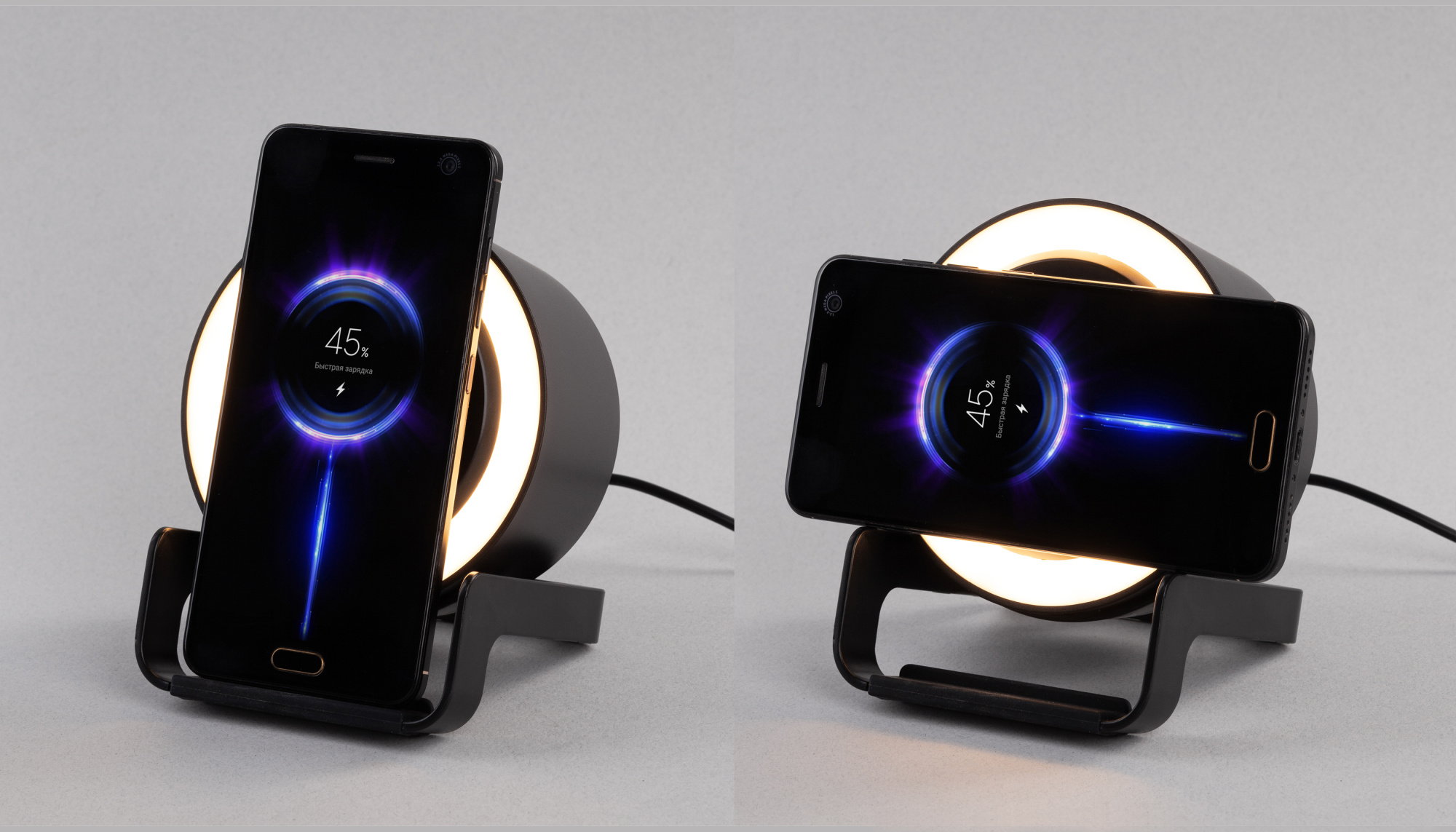 Bluetooth колонка-подставка "Smart Loud" с беспроводным (10W) зарядным устройством, лампой и подсветкой логотипа фото на сайте Print Logo.
